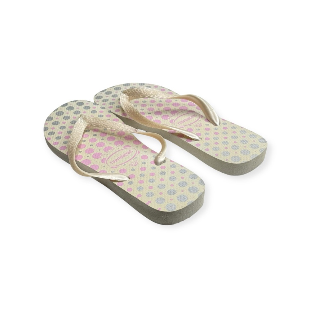 new Top Havaianas 𖦹 Polka Dot Flip Flops 𖦹 White Pink Silver 𖦹 41 / 42  9 / 10 - Picture 6 of 16